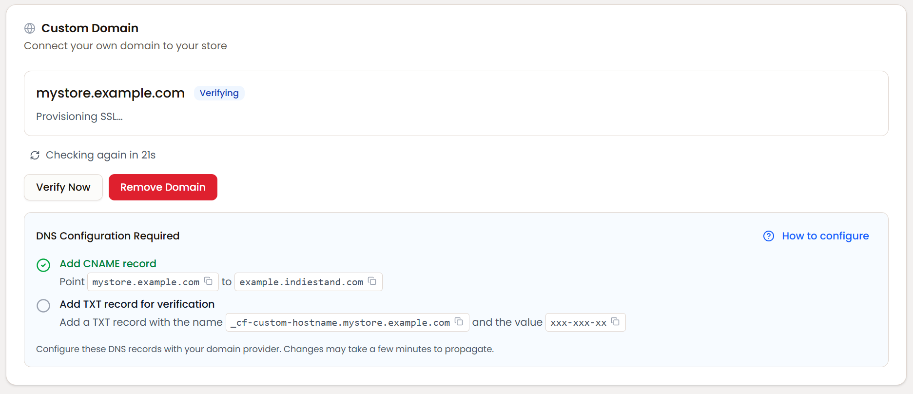 DNS records configuration