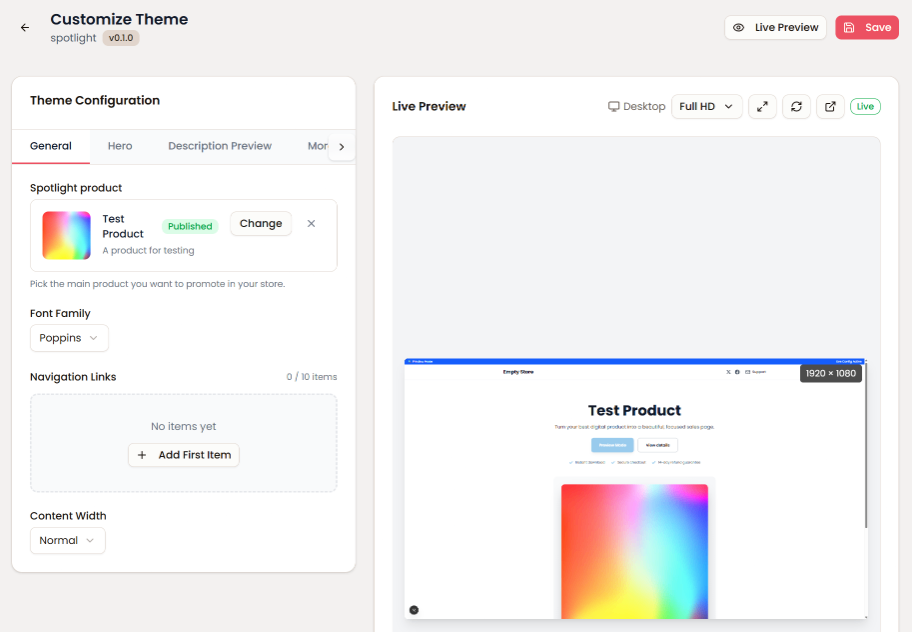 Customize theme live preview
