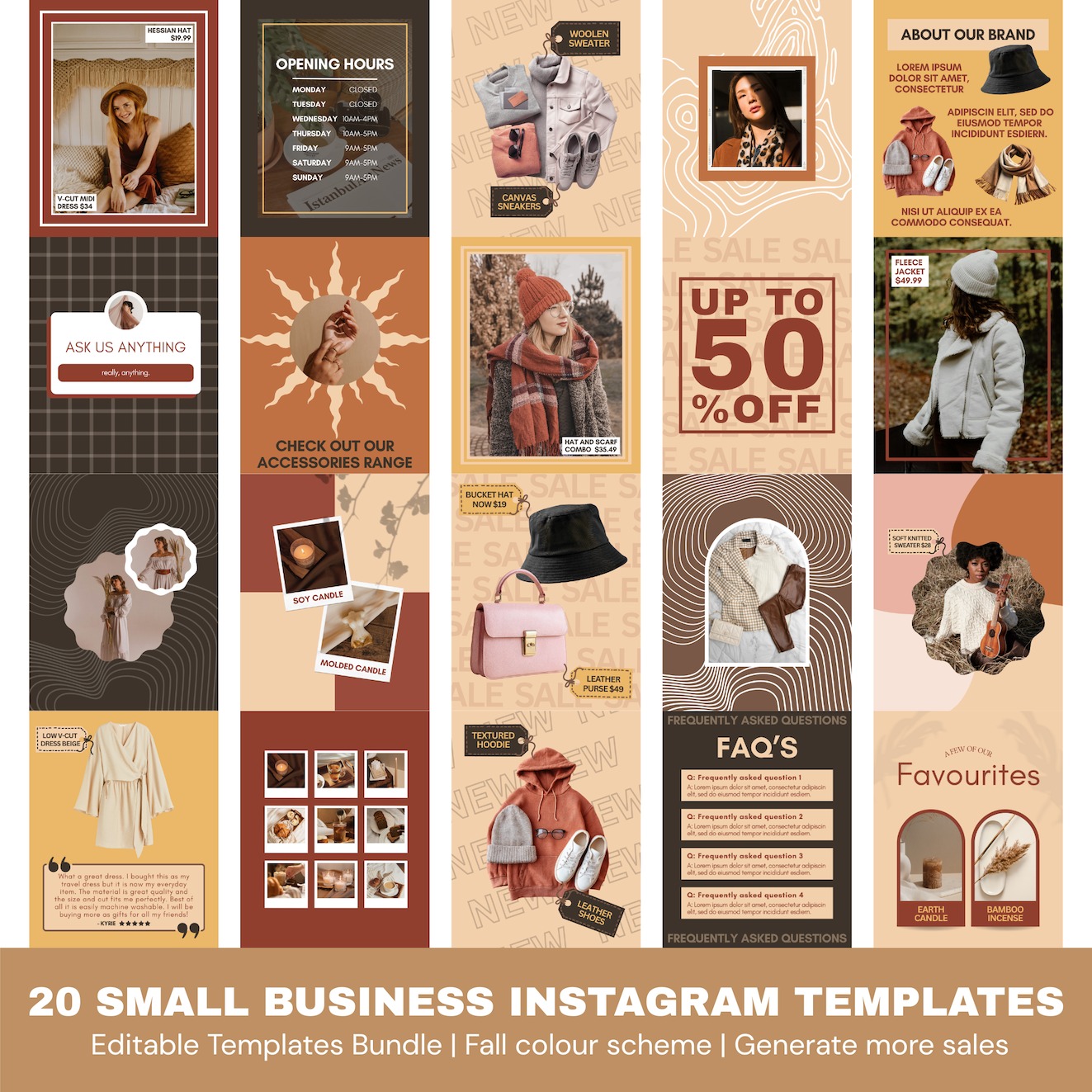 Small Business Instagram Template | Editable Posts | Earthy Autumn Brand | Editable Insta Feed Pack