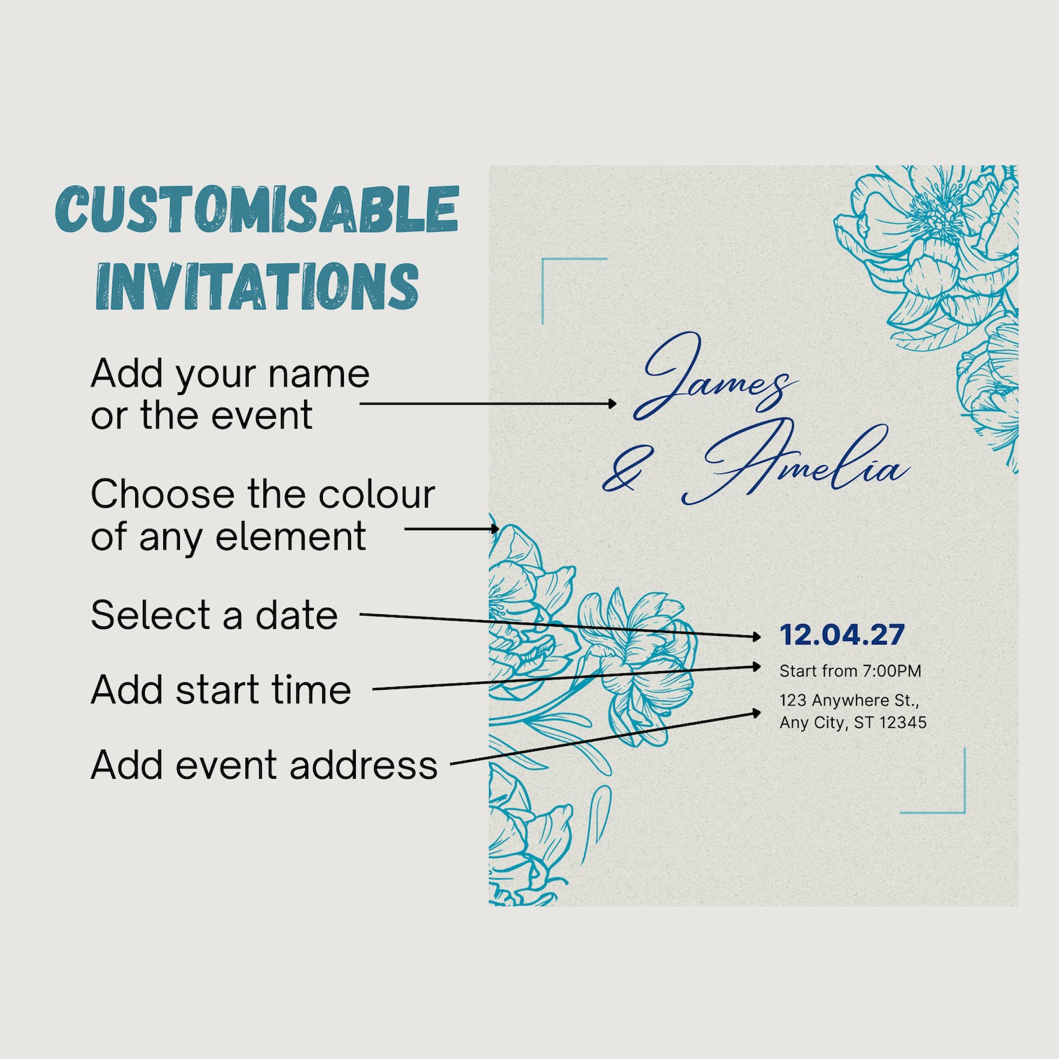 Editable Floral Event Invitation | digital template | Birthday, Wedding, Party - Thumbnail 2