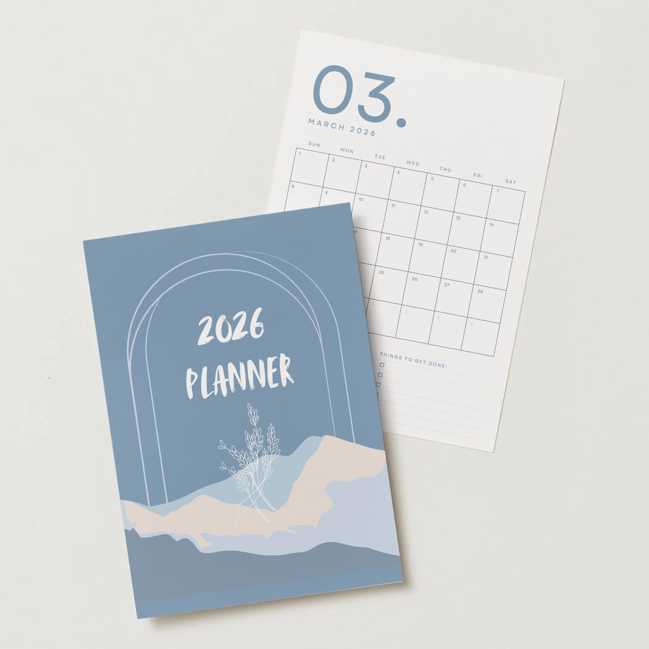 2026 monthly planner calendar for print or digital 13 months Blue