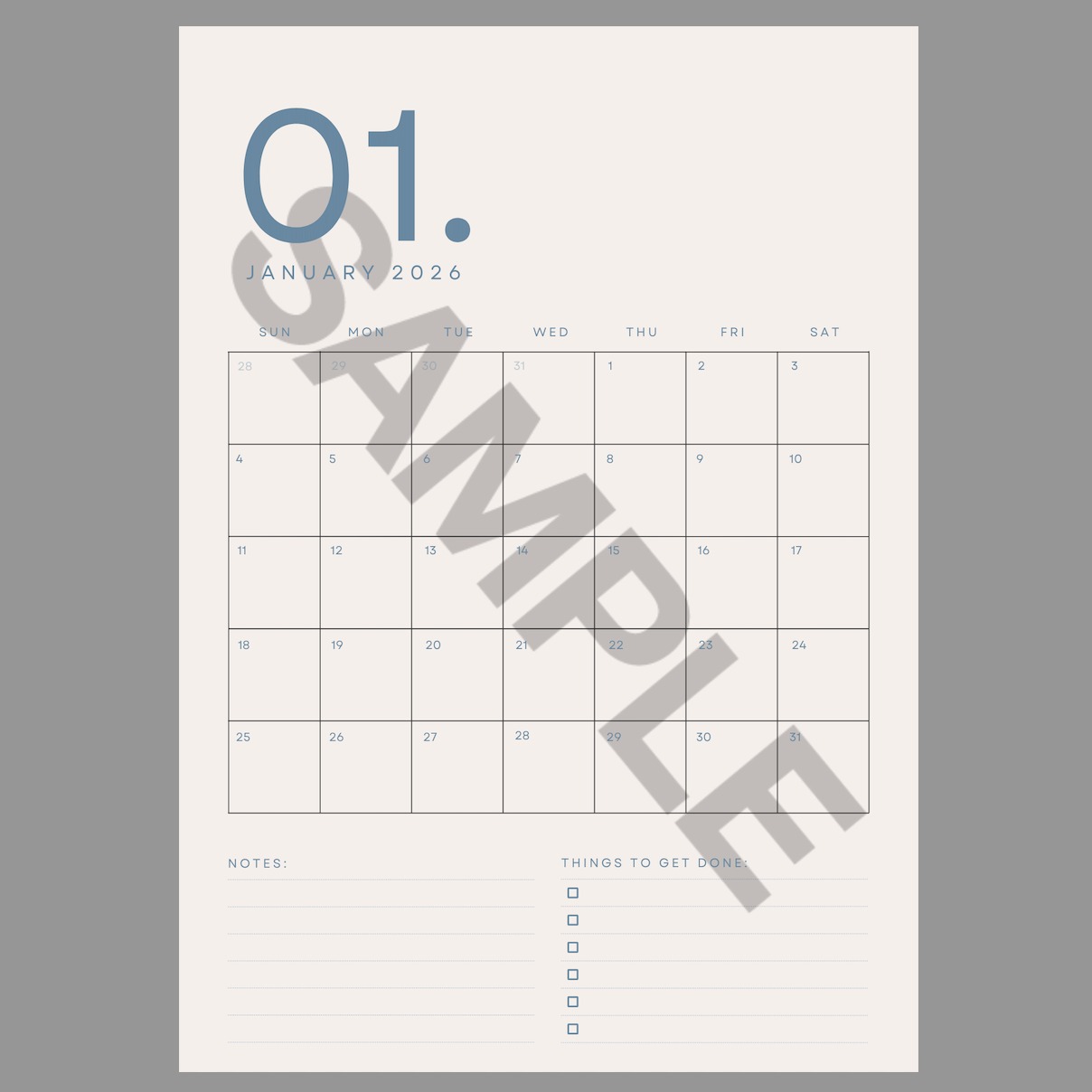 2026 monthly planner calendar for print or digital 13 months Blue - Thumbnail 6